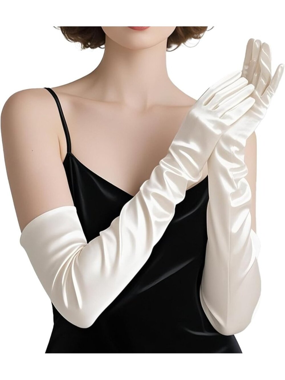 Women Pearl White Satin With Elbow Long Length for 1920s Party Costumes Gloves
